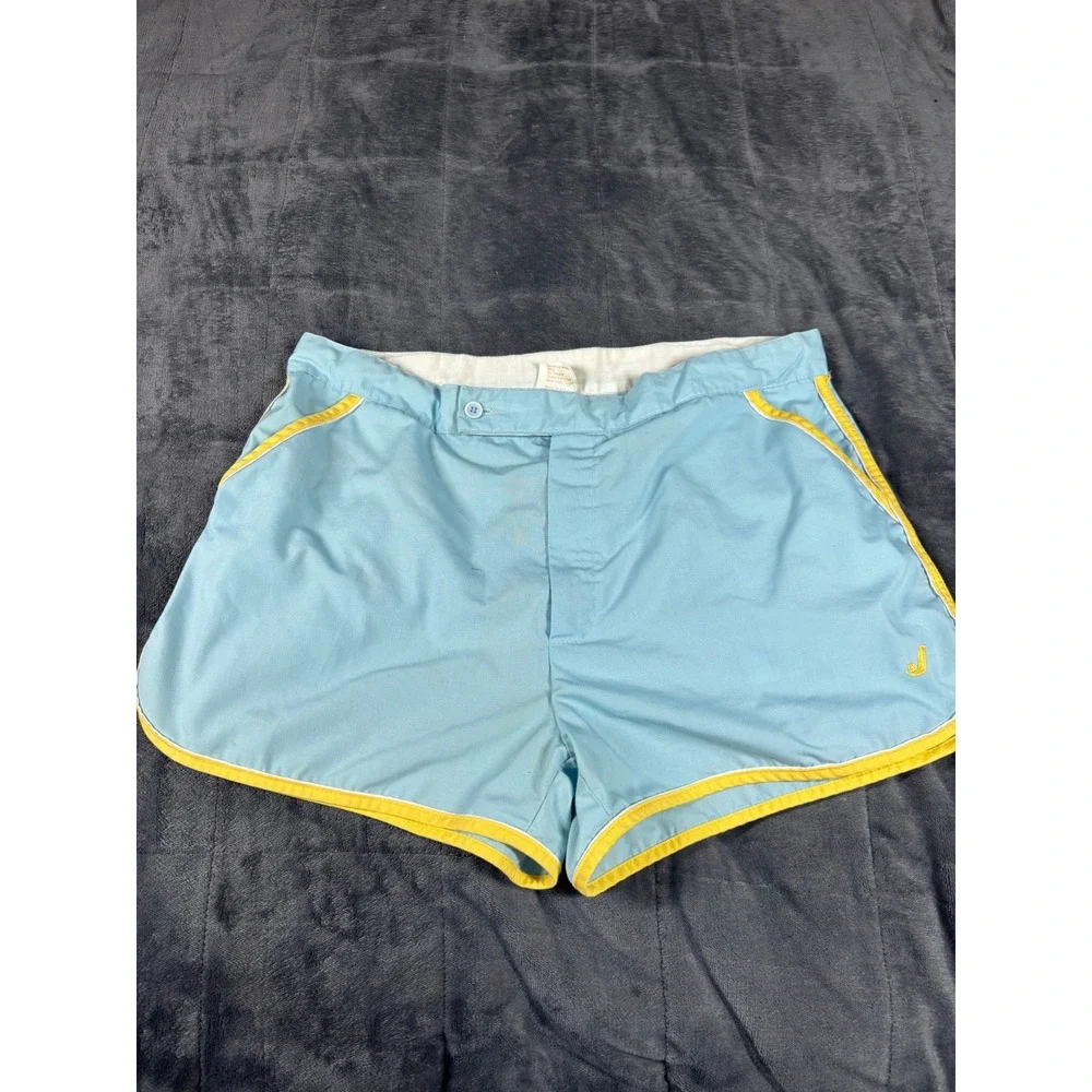 Vintage Jantzen Mens Blue Yellow Trim Swim Trunks Made in USA Size 40 Retro 70s